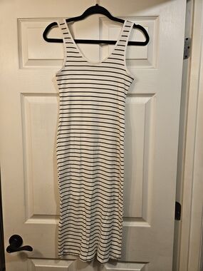 Ambiance White Tank Midi Dress with Black Stripes